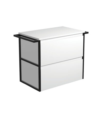 Amato Satin White 750 Wall-Hung Cabinet, Matte Black Towel Rails
