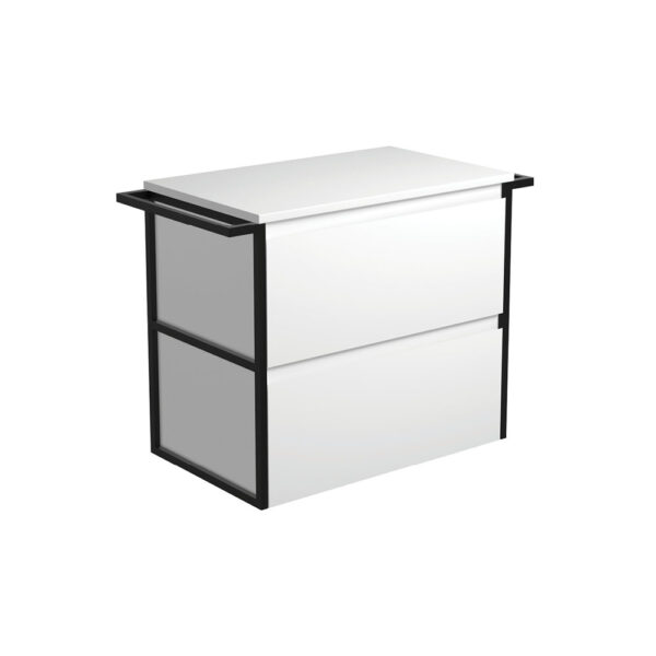 Amato Satin White 750 Wall-Hung Cabinet, Matte Black Towel Rails