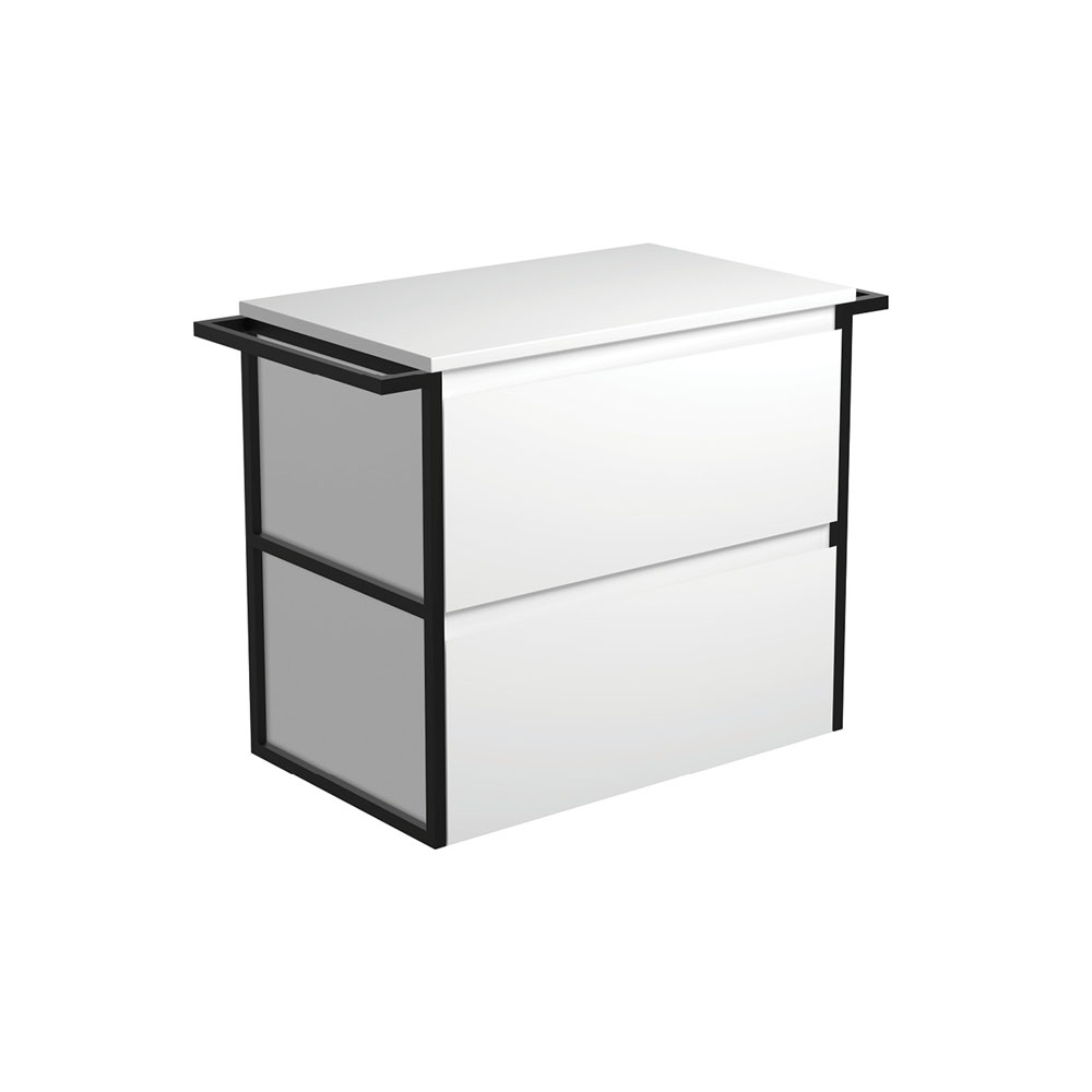 Amato Satin White 750 Wall-Hung Cabinet, Matte Black Towel Rails