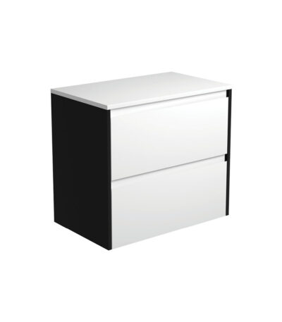 Amato Satin White 750 Wall-Hung Cabinet, Satin Black Panels