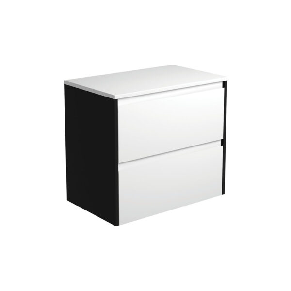 Amato Satin White 750 Wall-Hung Cabinet, Satin Black Panels