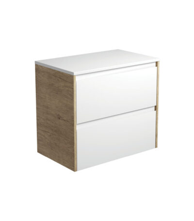 Amato Satin White 750 Wall-Hung Cabinet, Scandi Oak Panels