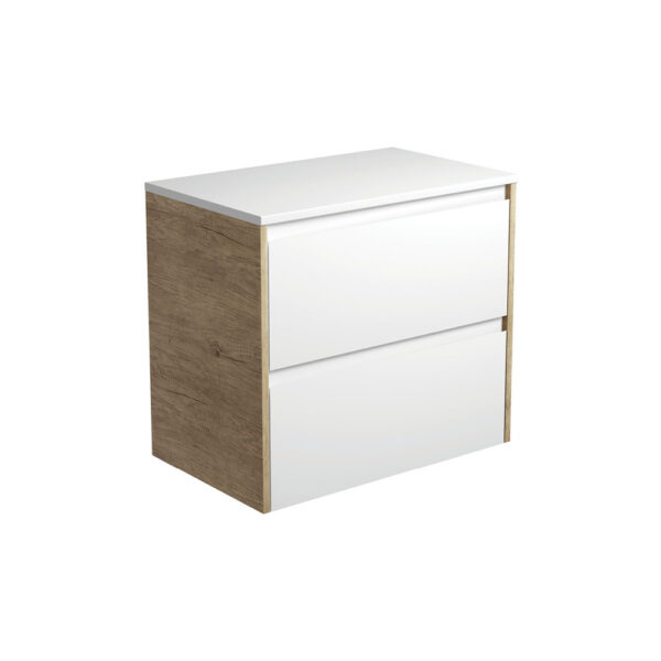 Amato Satin White 750 Wall-Hung Cabinet, Scandi Oak Panels