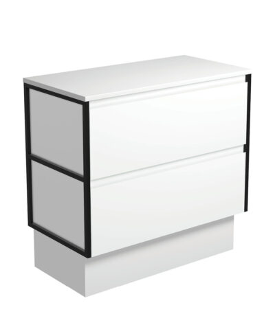 Amato Satin White 900 Cabinet on Kickboard, Matte Black Frames