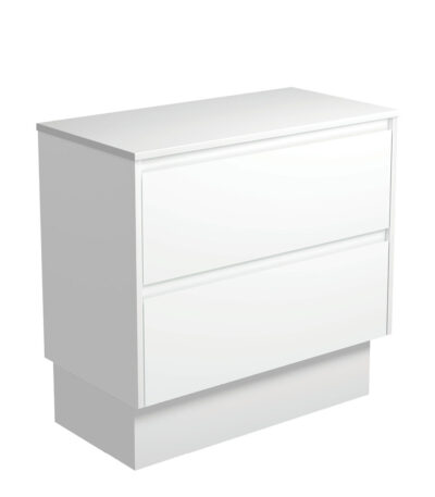 Amato Satin White 900 Cabinet on Kickboard, Satin White Panels