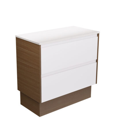 Amato Satin White 900 Cabinet on Kickboard, Walnut Panels