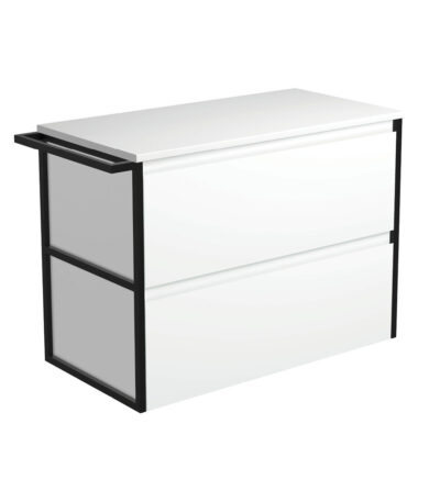 Amato Satin White 900 Wall-Hung Cabinet, 1 Frame & 1 Towel Rail