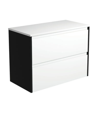 Amato Satin White 900 Wall-Hung Cabinet, Satin Black Panels