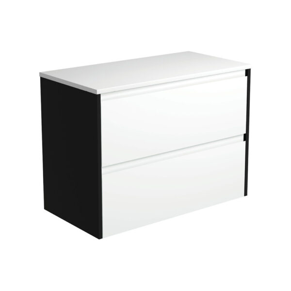 Amato Satin White 900 Wall-Hung Cabinet, Satin Black Panels