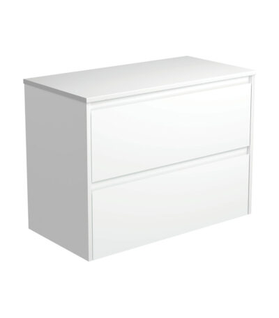 Amato Satin White 900 Wall-Hung Cabinet, Satin White Panels