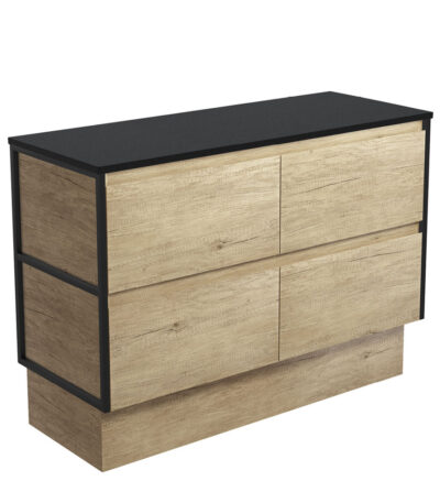 Amato Scandi Oak 1200 Cabinet on Kickboard, Matte Black Frames
