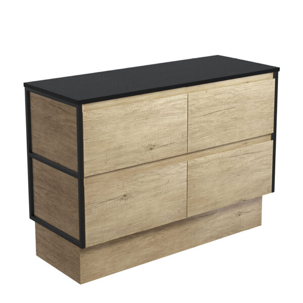 Amato Scandi Oak 1200 Cabinet on Kickboard, Matte Black Frames