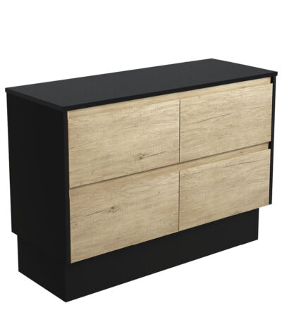 Amato Scandi Oak 1200 Cabinet on Kickboard, Satin Black Panels