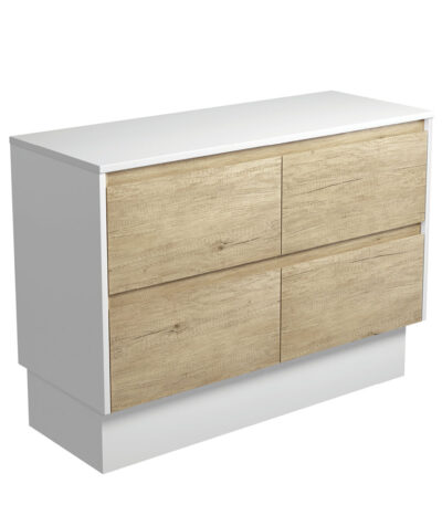 Amato Scandi Oak 1200 Cabinet on Kickboard, Satin White Panels