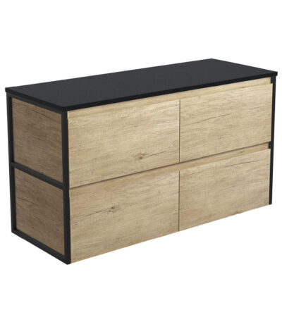 Amato Scandi Oak 1200 Wall-Hung Cabinet, Matte Black Frames