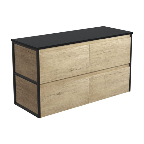 Amato Scandi Oak 1200 Wall-Hung Cabinet, Matte Black Frames