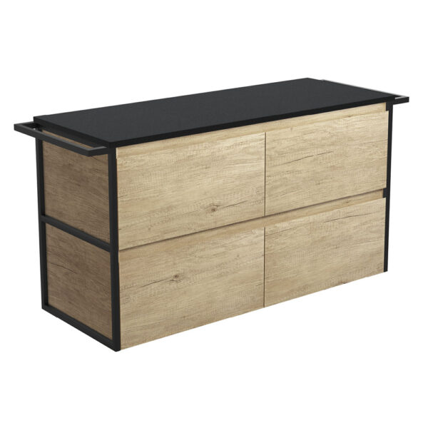 Amato Scandi Oak 1200 Wall-Hung Cabinet, Matte Black Towel Rails