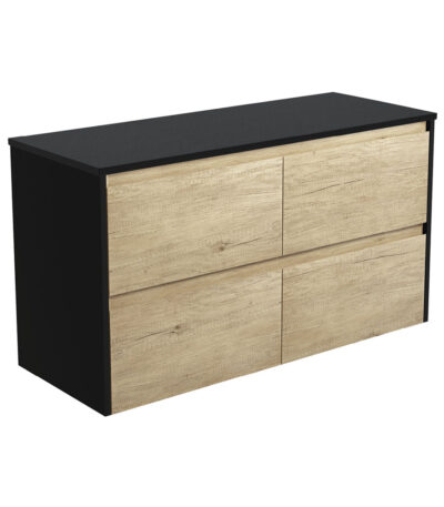 Amato Scandi Oak 1200 Wall-Hung Cabinet, Satin Black Panels