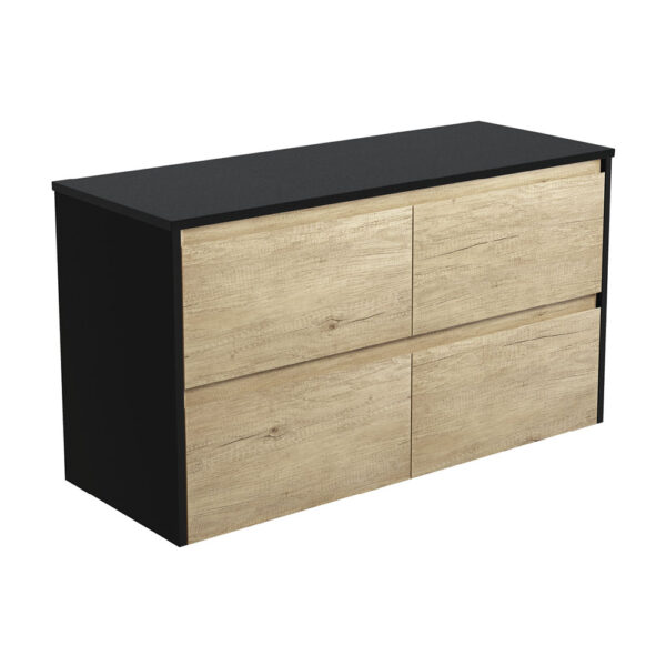 Amato Scandi Oak 1200 Wall-Hung Cabinet, Satin Black Panels