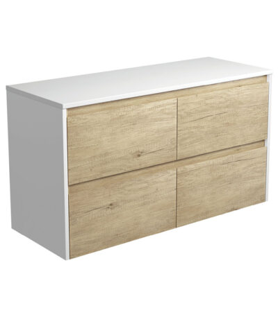 Amato Scandi Oak 1200 Wall-Hung Cabinet, Satin White Panels
