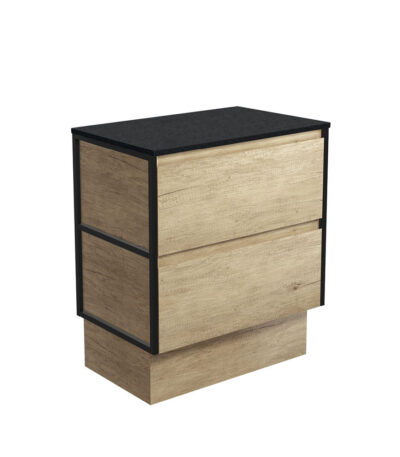 Amato Scandi Oak 750 Cabinet on Kickboard, Matte Black Frames
