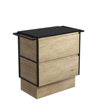 Amato Scandi Oak 750 Cabinet on Kickboard, Matte Black Towel Rails