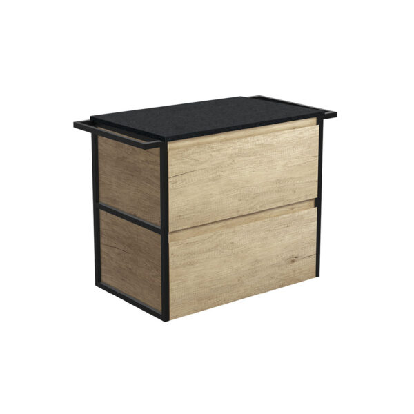 Amato Scandi Oak 750 Wall-Hung Cabinet, Matte Black Towel Rails