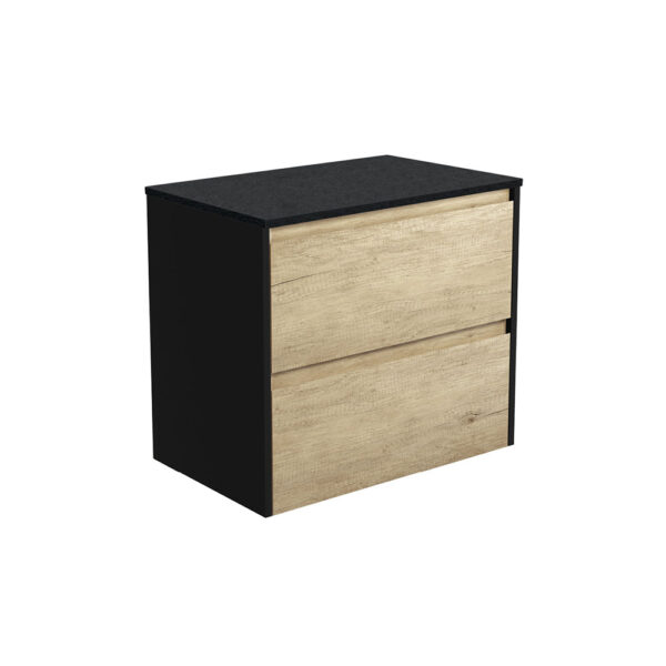 Amato Scandi Oak 750 Wall-Hung Cabinet, Satin Black Panels