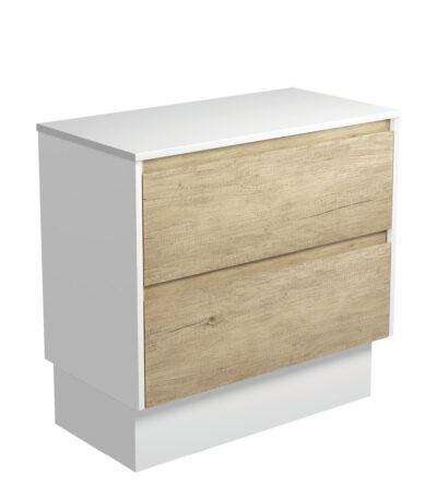 Amato Scandi Oak 900 Cabinet on Kickboard, Satin White Panels
