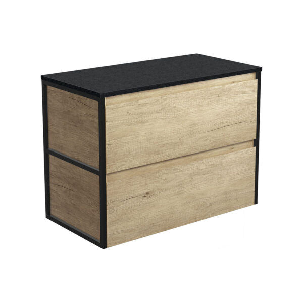 Amato Scandi Oak 900 Wall-Hung Cabinet, Matte Black Frames