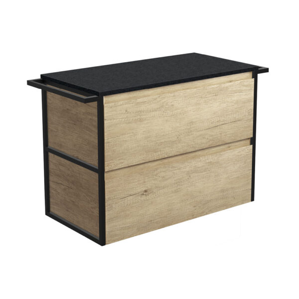 Amato Scandi Oak 900 Wall-Hung Cabinet, Matte Black Towel Rails