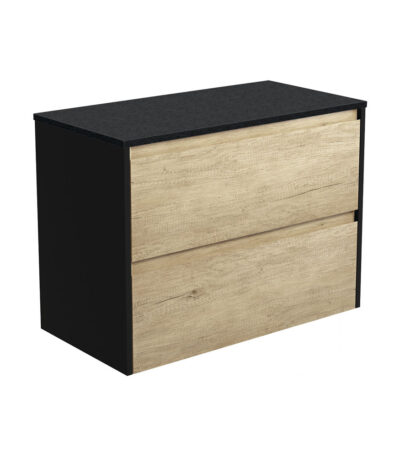 Amato Scandi Oak 900 Wall-Hung Cabinet, Satin Black Panels