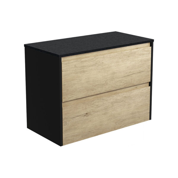 Amato Scandi Oak 900 Wall-Hung Cabinet, Satin Black Panels