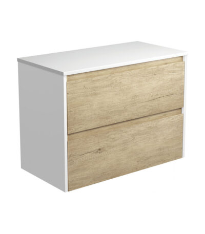 Amato Scandi Oak 900 Wall-Hung Cabinet, Satin White Panels