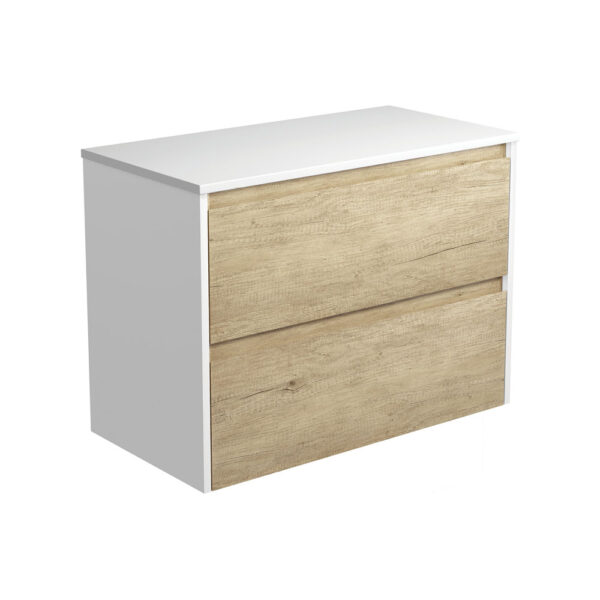 Amato Scandi Oak 900 Wall-Hung Cabinet, Satin White Panels