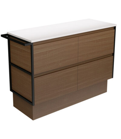 Amato Walnut 1200 Cabinet on Kickboard, 1 Frame & 1 Towel Rail