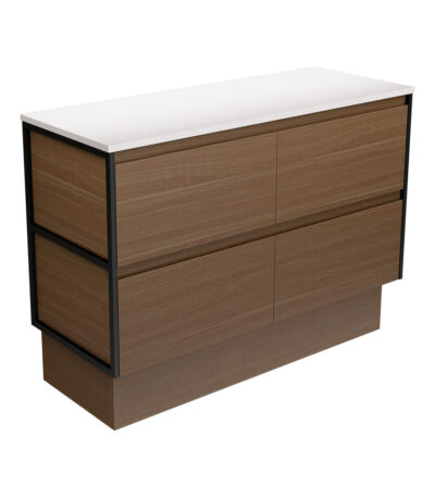 Amato Walnut 1200 Cabinet on Kickboard, Matte Black Frames