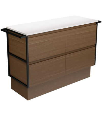 Amato Walnut 1200 Cabinet on Kickboard, Matte Black Towel Rails
