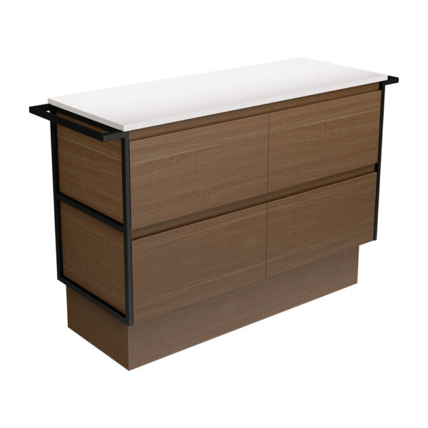 Amato Walnut 1200 Cabinet on Kickboard, Matte Black Towel Rails