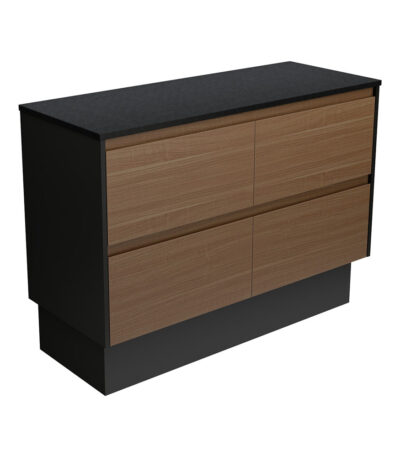 Amato Walnut 1200 Cabinet on Kickboard, Satin Black Panels