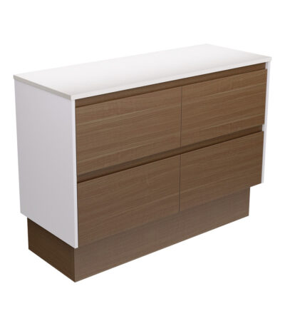 Amato Walnut 1200 Cabinet on Kickboard, Satin White Panels