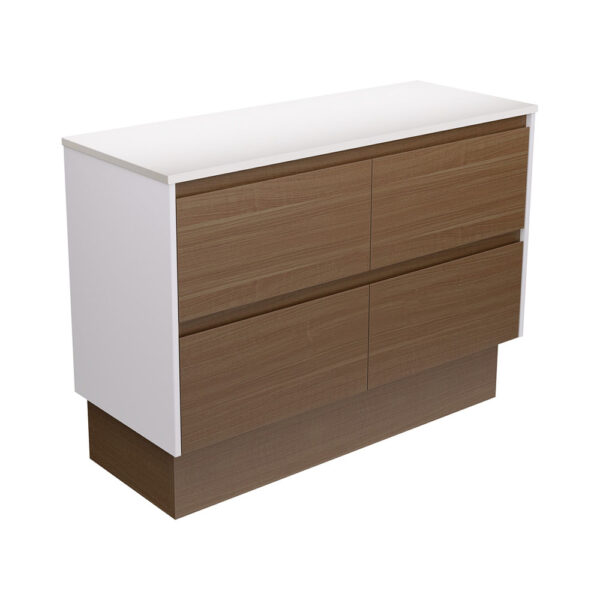 Amato Walnut 1200 Cabinet on Kickboard, Satin White Panels