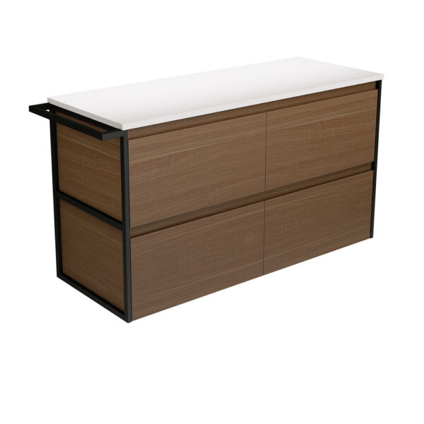 Amato Walnut 1200 Wall-Hung Cabinet, 1 Frame & 1 Towel Rail