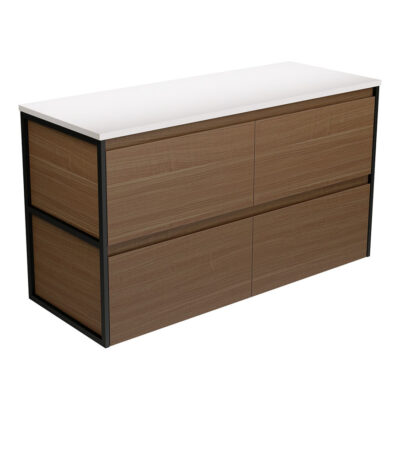 Amato Walnut 1200 Wall Hung Cabinet, Matte Black Frames