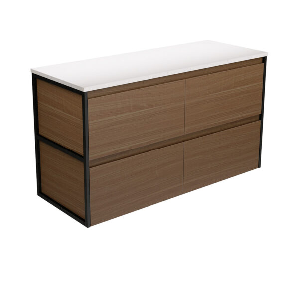 Amato Walnut 1200 Wall Hung Cabinet, Matte Black Frames