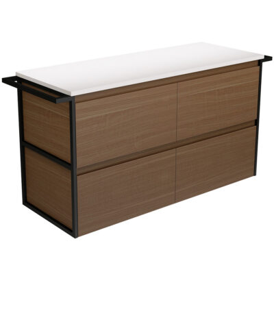 Amato Walnut 1200 Wall-Hung Cabinet, Matte Black Towel Rails