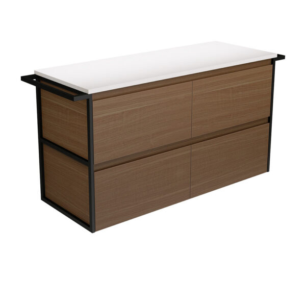 Amato Walnut 1200 Wall-Hung Cabinet, Matte Black Towel Rails