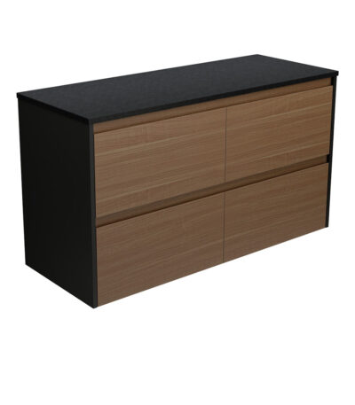 Amato Walnut 1200 Wall Hung Cabinet, Satin Black Panels