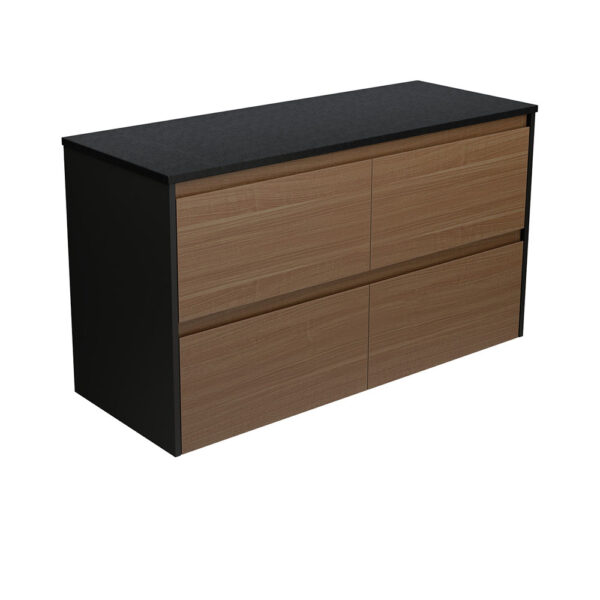 Amato Walnut 1200 Wall Hung Cabinet, Satin Black Panels