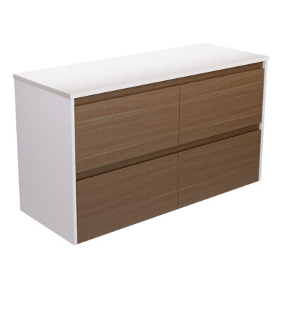 Amato Walnut 1200 Wall Hung Cabinet, Satin White Panels